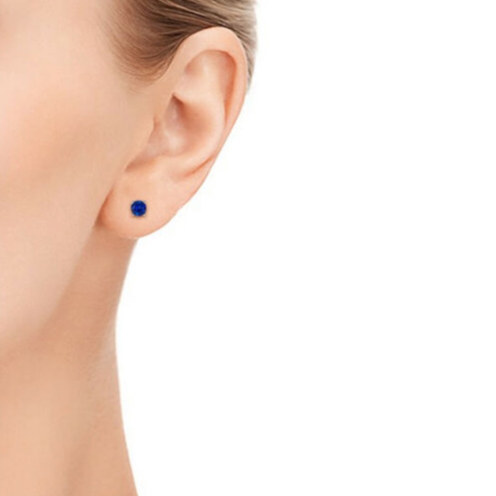 18K Gold  Blue Sapphire Swarovski Crystal Studs - Picture 5 of 6